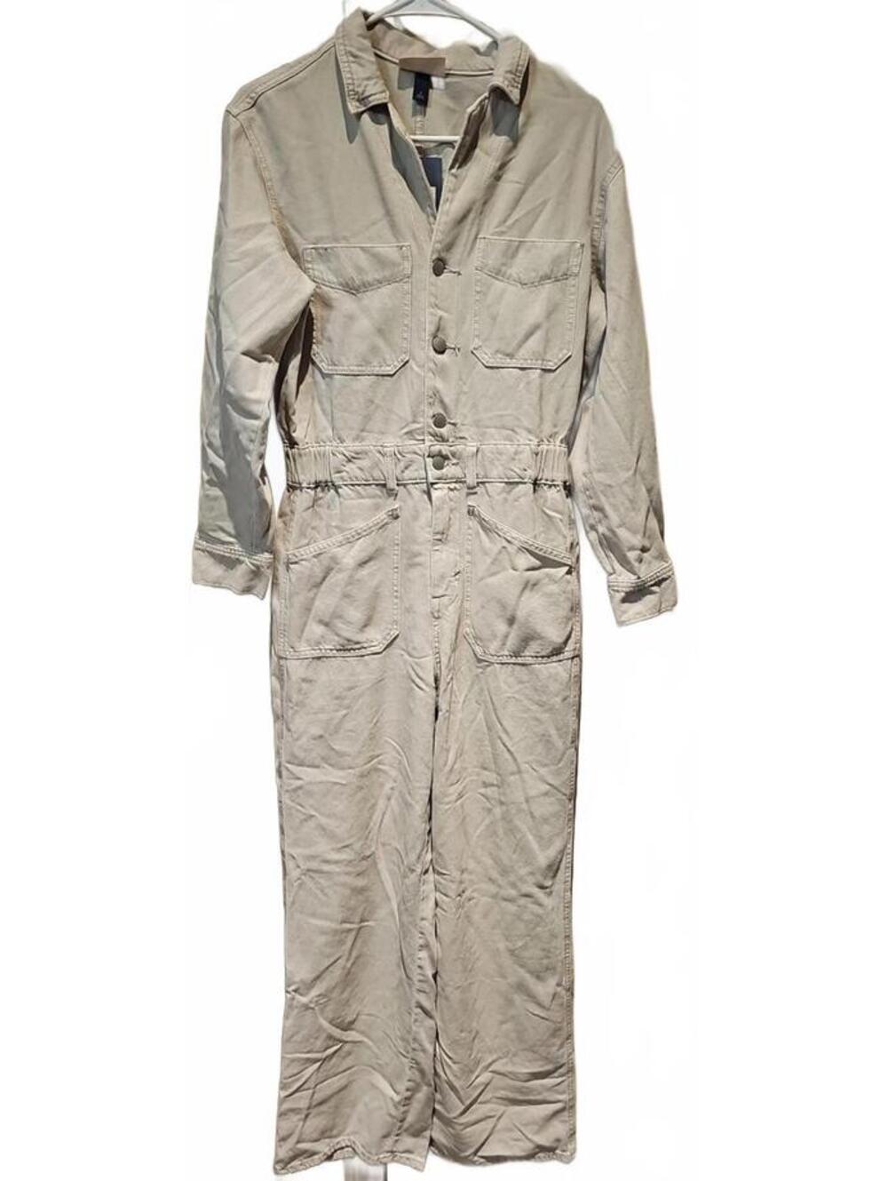 Universal Thread Women's 6 Long Sleeve Utility Baggy Beige Denim Jumpsuit NWT